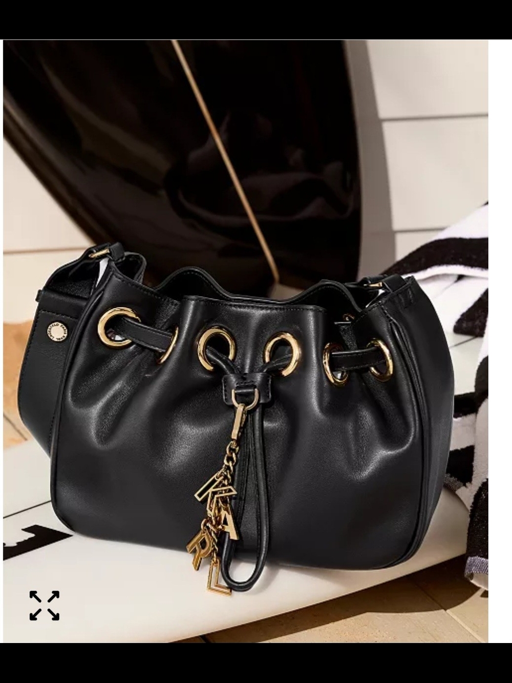 Karl Lagerfeld Leather Drawstring Bag.